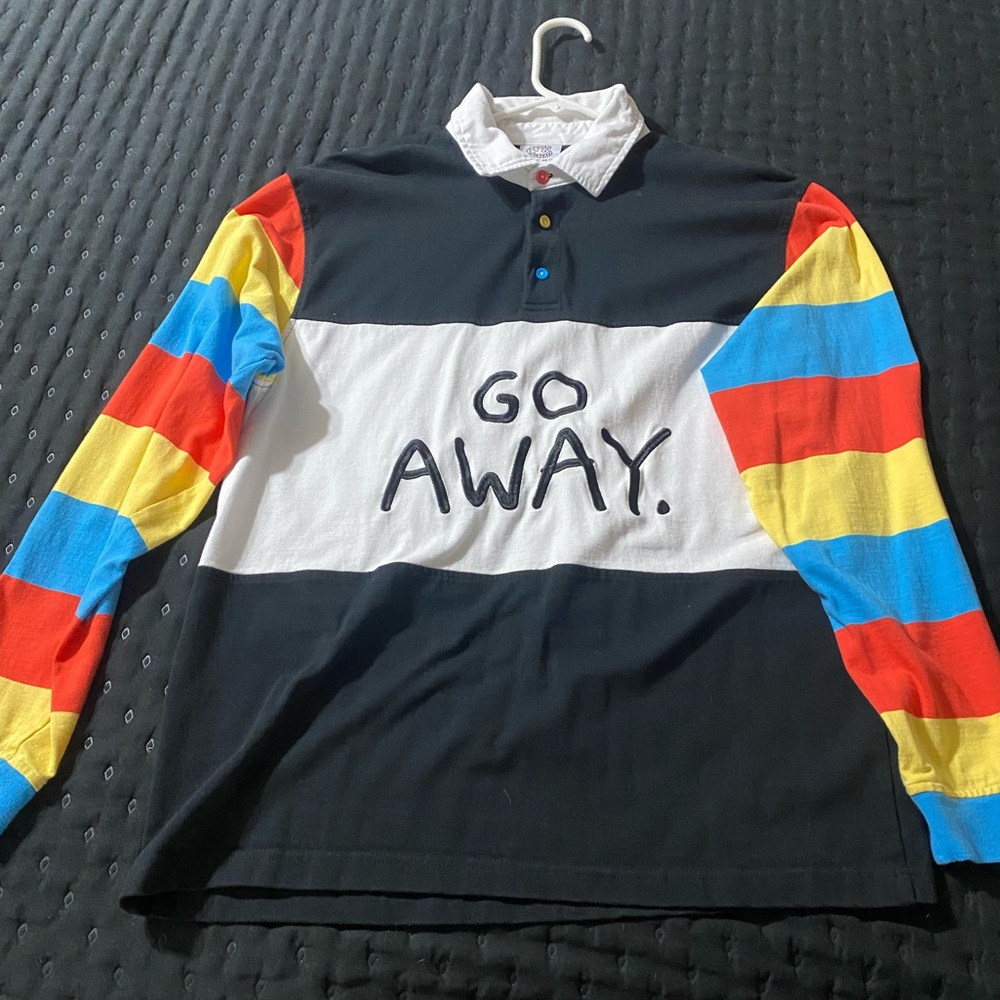 Salem7 Go Away Black, White & Multicolor Long Sleeve Polo Shirt